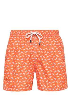 Fedeli Orange Swim Shorts With Dolphin Pattern