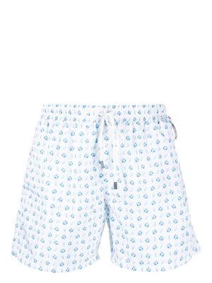 Fedeli printed drawstring swim shorts - White
