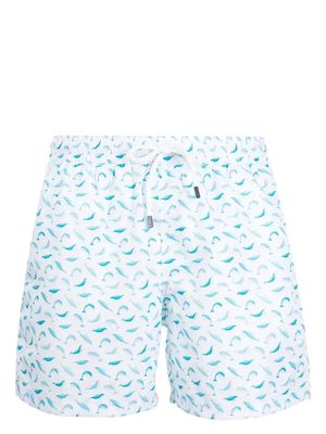 Fedeli White Swim Shorts With Blue Dolphin Pattern