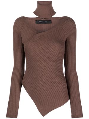Federica Tosi asymmetric cut-out ribbed jumper - Brown