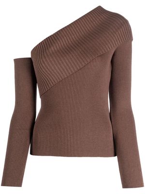 Federica Tosi off-shoulder ribbed-knit jumper - Brown