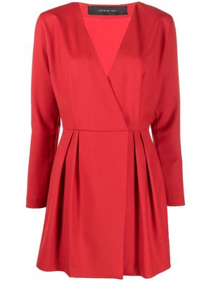 Federica Tosi pleated long-sleeved mini dress - Red