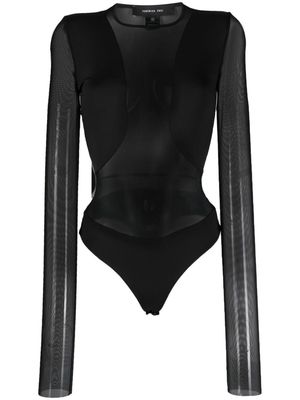 Federica Tosi semi-sheer long-sleeve bodysuit - Black