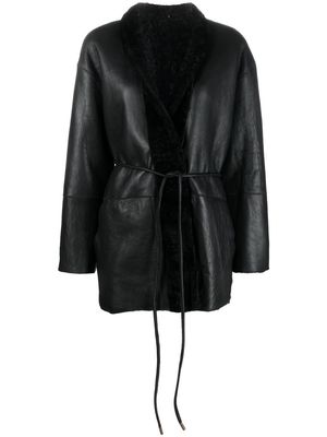 Federica Tosi tied-waist detail leather coat - Black