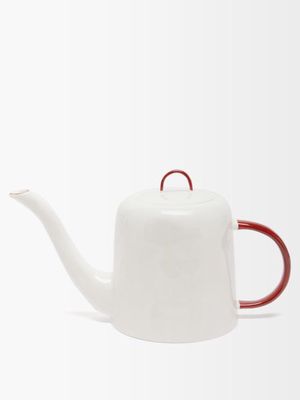 Feldspar - Painted-handle Fine China Teapot - Red White