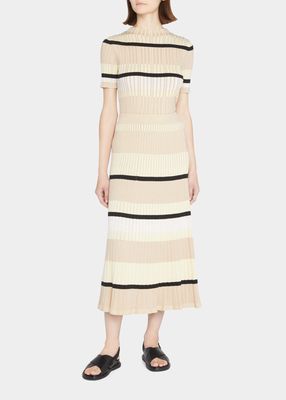 Felicia Striped Rib-Knit Midi Skirt