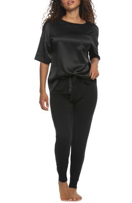 Felina Elysees Satin & Jersey Pajamas in Black
