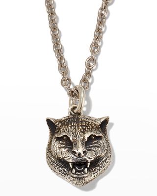 Feline Head Sterling Silver Necklace
