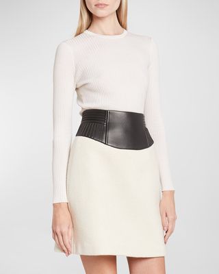Felix Pleated Leather-Waist Cashmere Mini Skirt