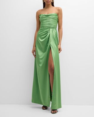 Fella Strapless Pleated Side-Slit Gown