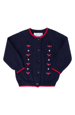 Feltman Brothers Embroidered Floral Cotton Cardigan in Navy/Red