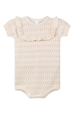 Feltman Brothers Floral Jacquard Pointelle Knit Cotton Bodysuit in Ecru/Mauve