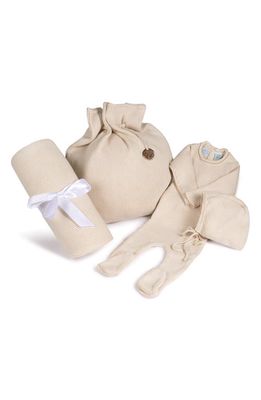 Feltman Brothers Ribbed Knit Footie, Bonnet, Blanket & Gift Bag Set in Ecru 