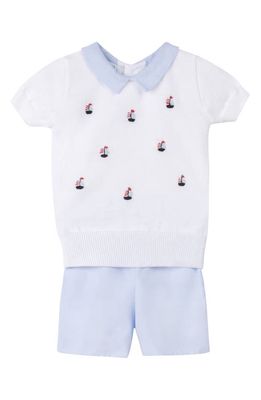 Feltman Brothers Sailboat Embroidered Short Sleeve Sweater & Shorts Set in White/Blue