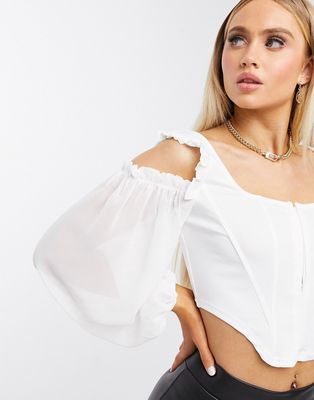 Femme Luxe corset detail cold shoulder crop top in white