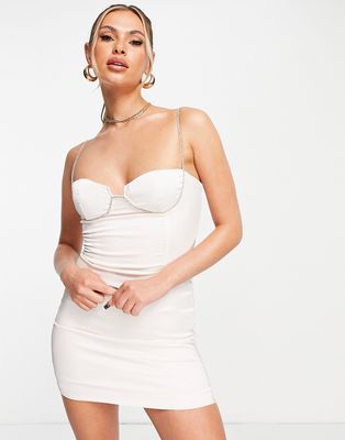 Femme Luxe diamante strap fitted mini dress-White