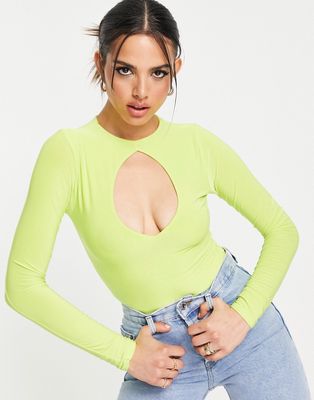 Femme Luxe long sleeve cut out detail bodysuit in lime green