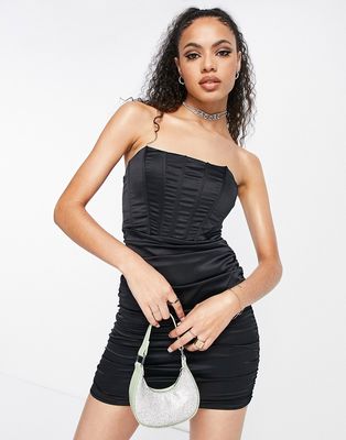Femme Luxe satin bandeau corset mini dress in black