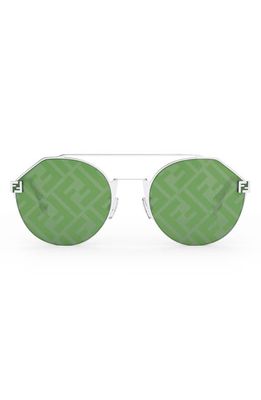 Fendi 52mm Aviator Sunglasses in Shiny Palladium /Green Mirror