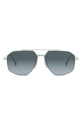 Fendi 56mm Geometric Sunglasses in Shiny Light Ruthenium /Smoke