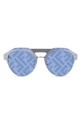Fendi 65mm Oversize Round Sunglasses in Shiny Palladium /Blu Mirror