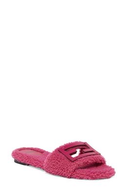 Fendi Baguette Genuine Shearling Slide Sandal in Pink