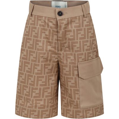 Fendi Beige Shorts For Boy With Ff