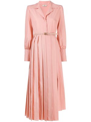 Fendi belted asymmetric pleated dress - Pink