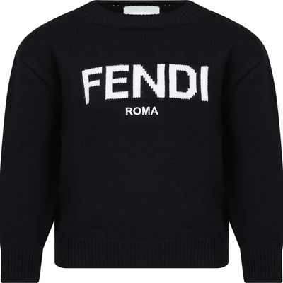 Fendi Black Sweater With Logo For Kids