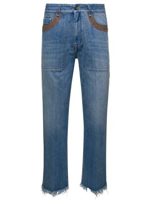 Fendi Blue Denim Jeans With Inserts And Logo Parch On The Back In Cotton Man