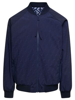 Fendi Blue Reversible Bomber Jacket With Ff Motif In Nylon Man