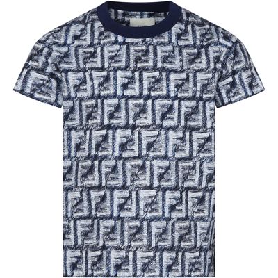 Fendi Blue T-shirt For Boy With Iconic Ff