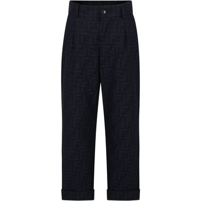 Fendi Blue Trousers For Boy With Ff