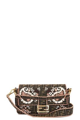 Fendi Bucket Embroidered 2 Way Shoulder Bag in Brown