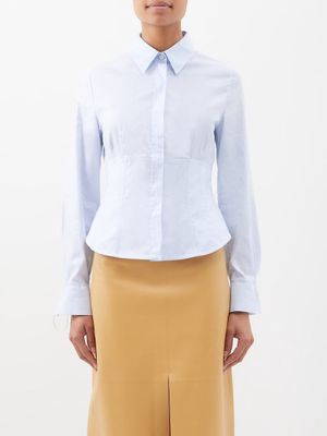 Fendi - Camicia Pinstriped Cotton-poplin Shirt - Womens - Light Blue