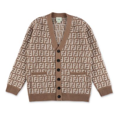 Fendi Cardigan Beige In Maglia Di Cotone E Lana Bambina