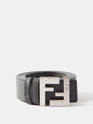 Fendi - Distressed Ff-logo Leather Belt - Mens - Black Grey
