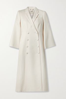 Fendi - Double-breasted Wool-blend Cady Midi Dress - Ivory