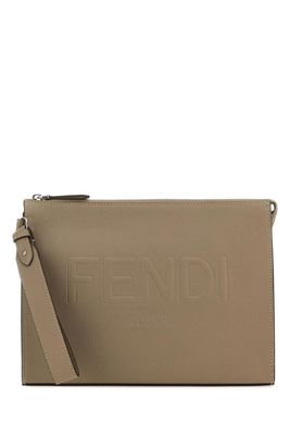 Fendi Dove Grey Leather Clutch