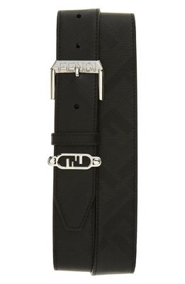 Fendi Edge FF Embossed Leather Belt in Black/Silver
