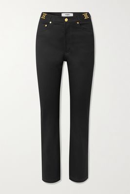 Fendi - Embellished Stretch-cotton Twill Straight-leg Pants - Black
