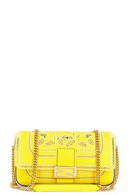 Fendi Embroidered Leather Shoulder Bag in Yellow