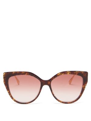 Fendi Eyewear - Baguette Cat-eye Metal And Acetate Sunglasses - Womens - Brown
