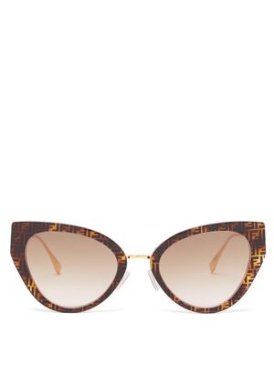 Fendi Eyewear - Baguette Ff-monogram Cat-eye Sunglasses - Womens - Brown