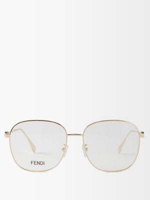 Fendi Eyewear - Baguette Metal Glasses - Womens - Clear Gold