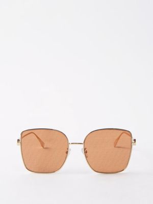 Fendi Eyewear - Baguette Square Metal Sunglasses - Womens - Gold Brown