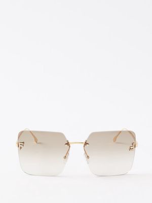 Fendi Eyewear - Fendi First Square Metal Sunglasses - Womens - Gold Brown