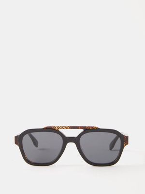 Fendi Eyewear - Ff-logo Aviator Acetate Sunglasses - Mens - Black