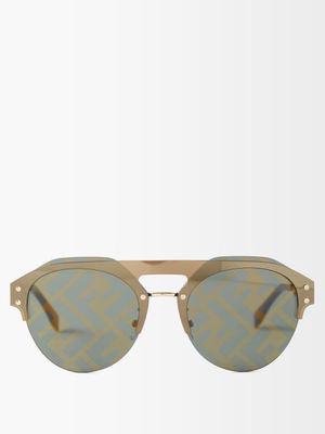 Fendi Eyewear - Ff-logo Aviator Metal Sunglasses - Mens - Gold