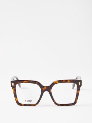 Fendi Eyewear - Ff-logo Square Tortoiseshell-acetate Glasses - Womens - Brown Multi
